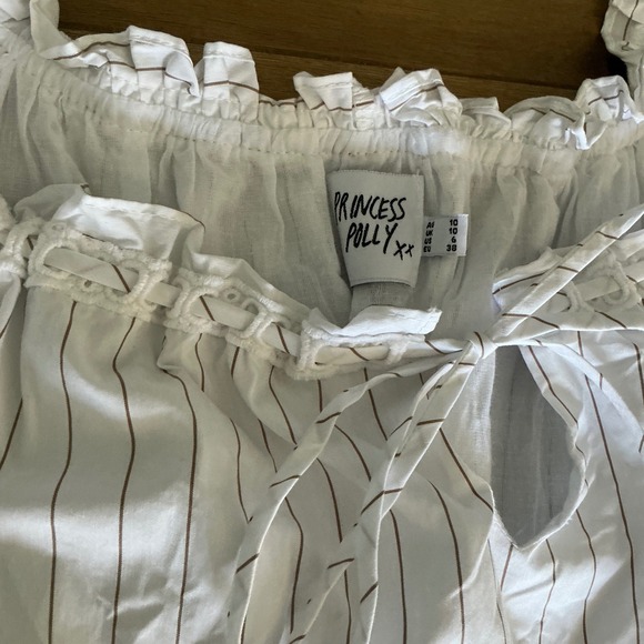 Princess Polly Swing Mini Dress Pinstripe Ruffle Off Shoulder Women's Size 10 - Picture 3 of 8